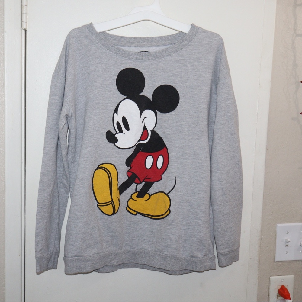 Disney Women's Gray Sweater with Mickey Mouse Design Slouchy Style Small Size